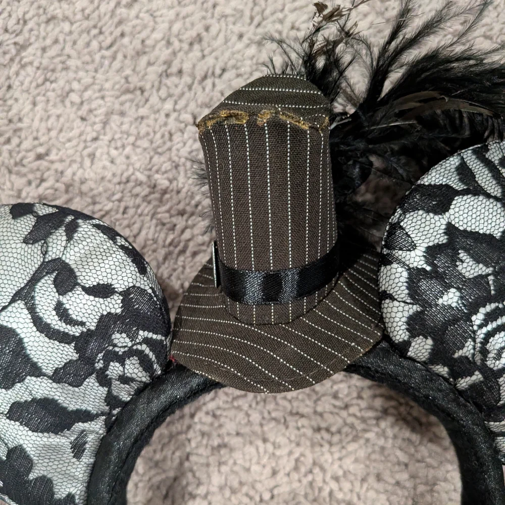 Disney Black Lace Mouse‎ Ears Headband With Tiny Hat
